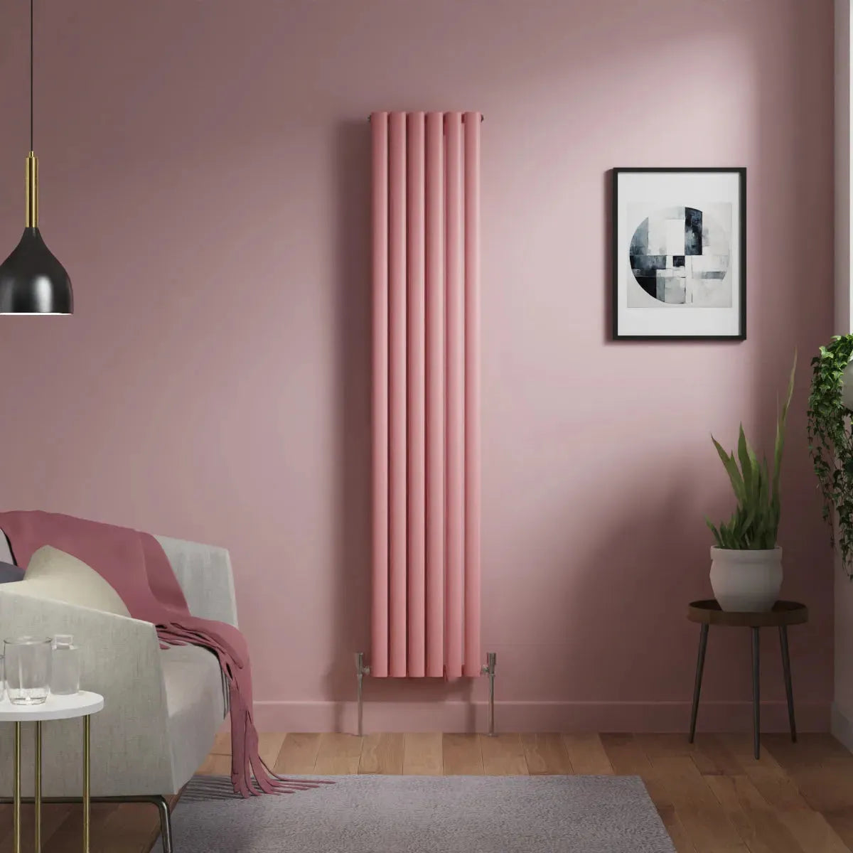 Cuneo - Modern vertical oval tube radiator light pink