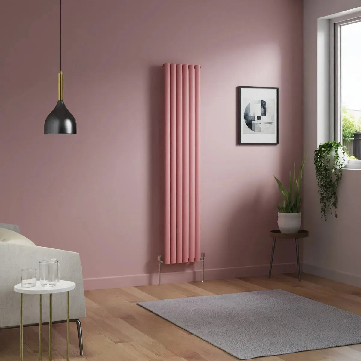 Cuneo - Modern vertical oval tube radiator light pink