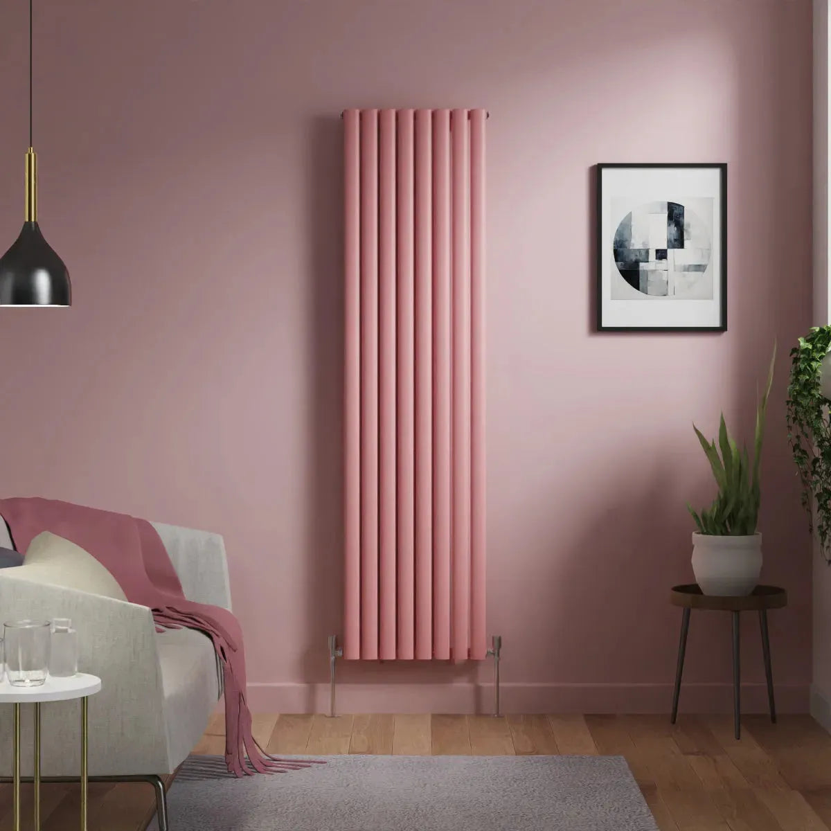 Cuneo - Modern vertical oval tube radiator light pink