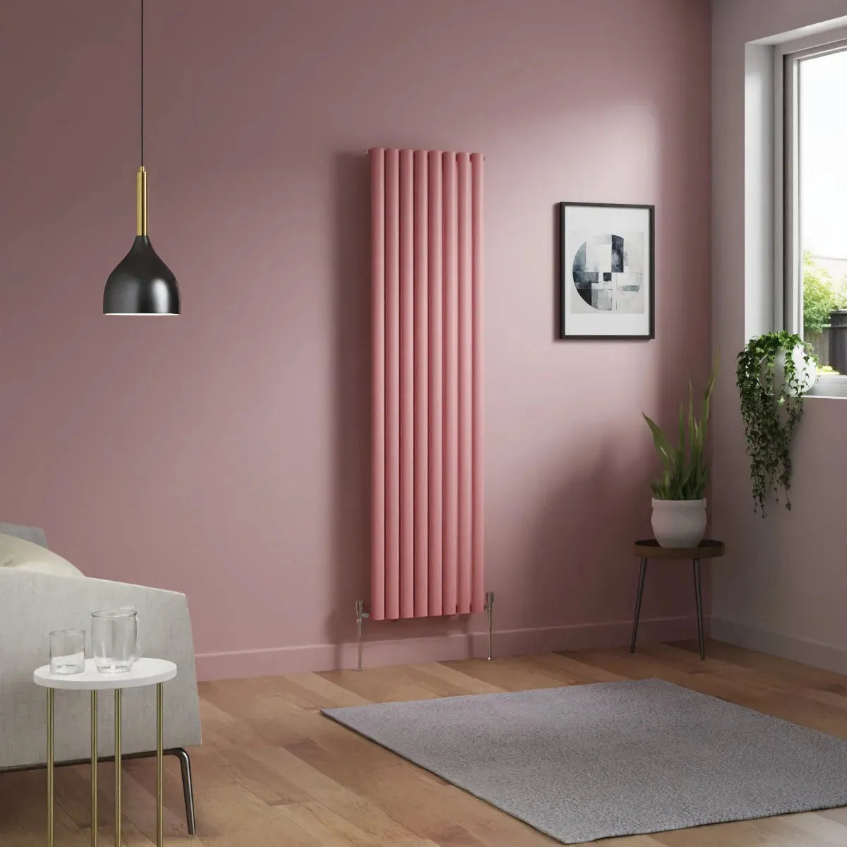 Cuneo - Modern vertical oval tube radiator light pink