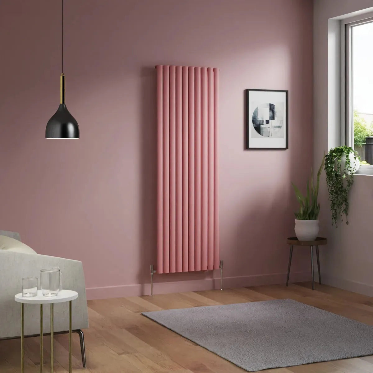 Cuneo - Modern vertical oval tube radiator light pink