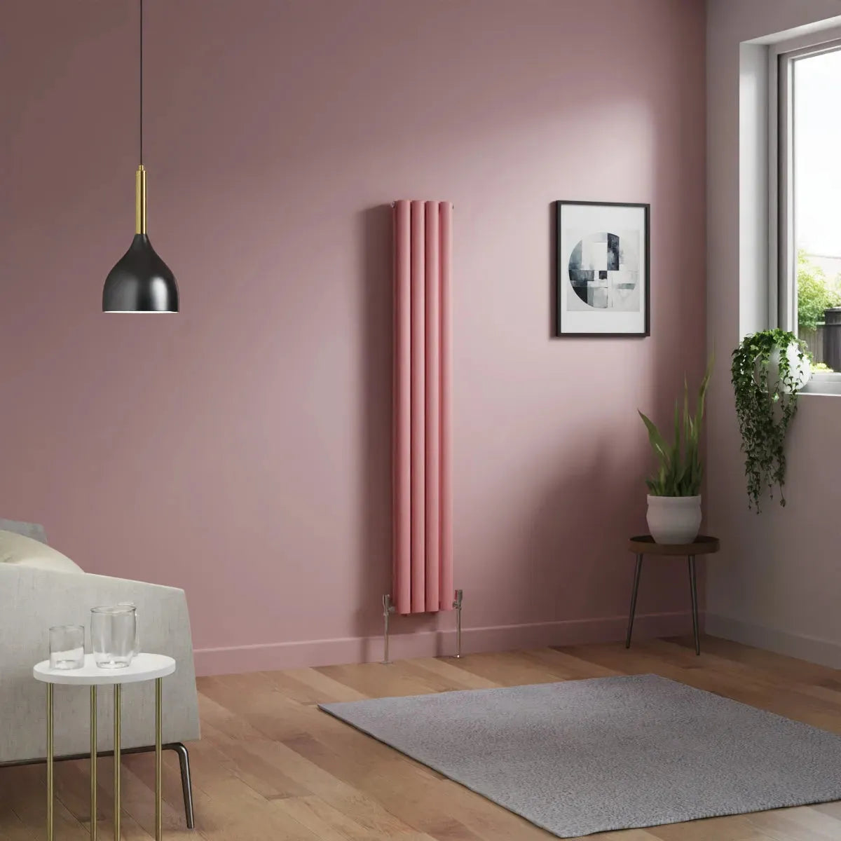 Cuneo - Modern vertical oval tube radiator light pink