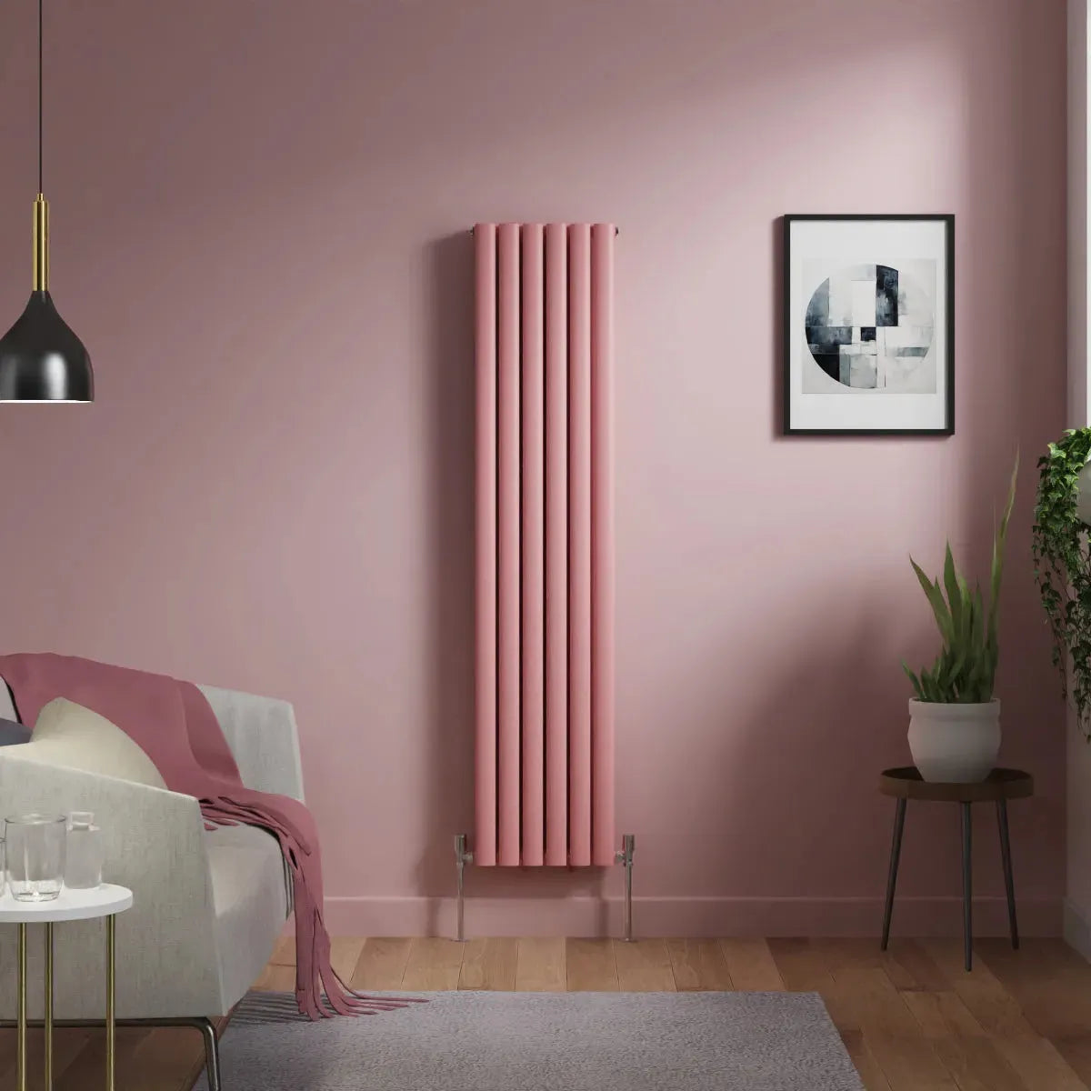 Cuneo - Modern vertical oval tube radiator light pink