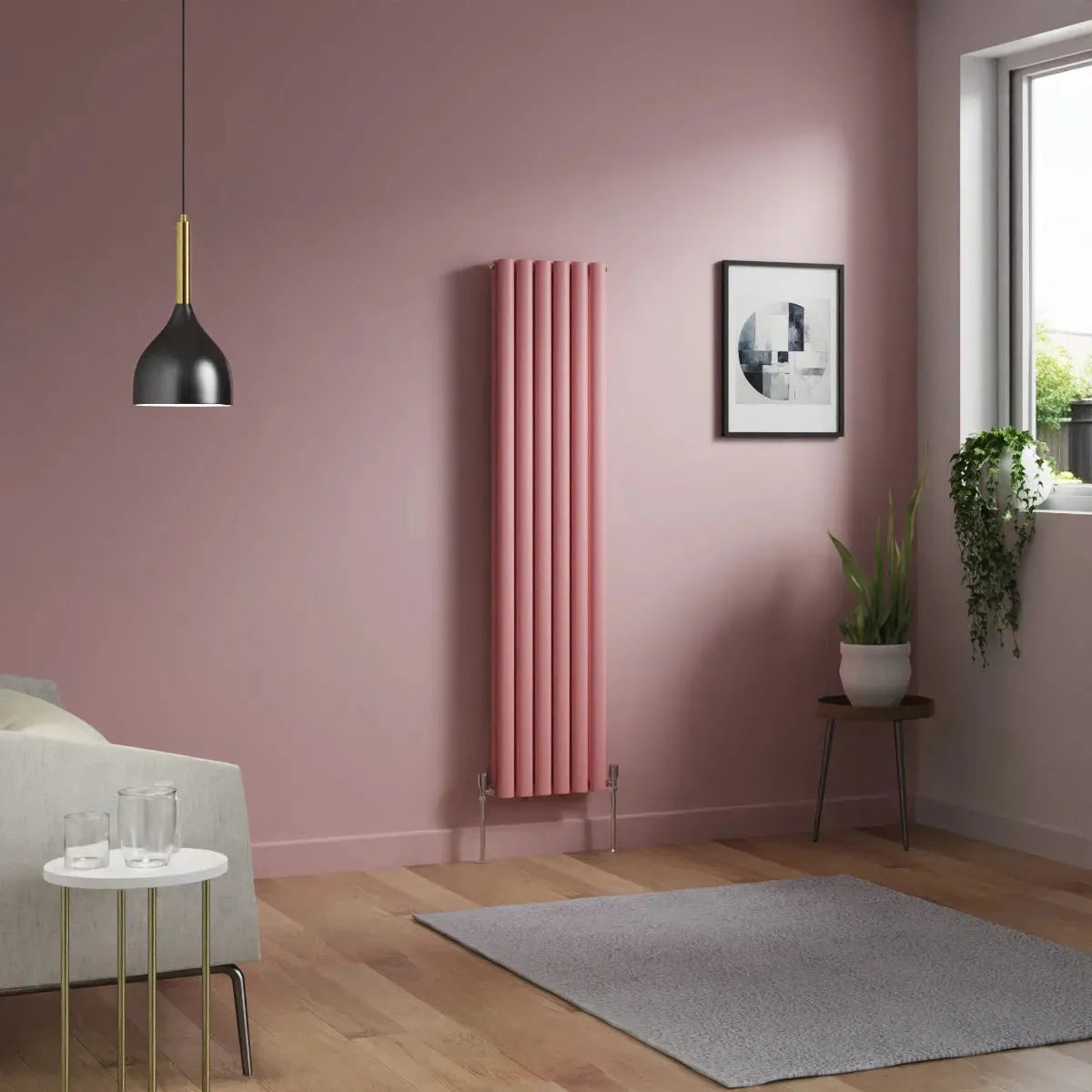 Cuneo - Modern vertical oval tube radiator light pink