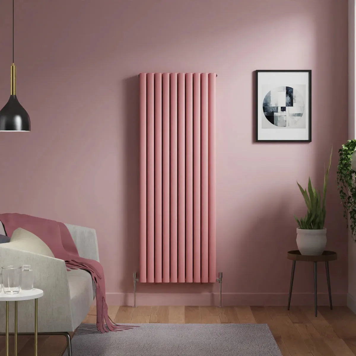 Cuneo - Modern vertical oval tube radiator light pink