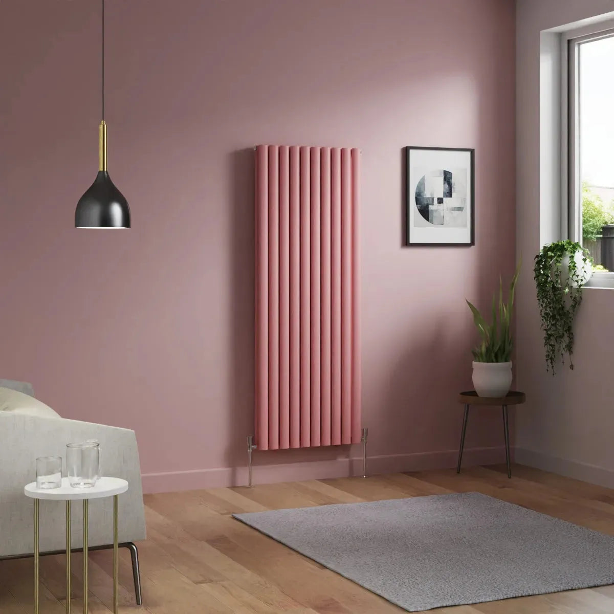 Cuneo - Modern vertical oval tube radiator light pink