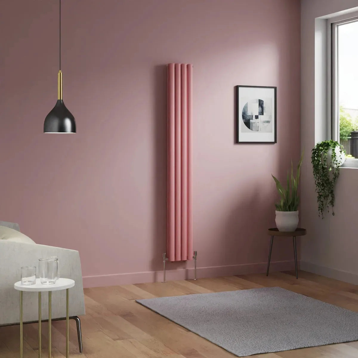 Cuneo - Modern vertical oval tube radiator light pink