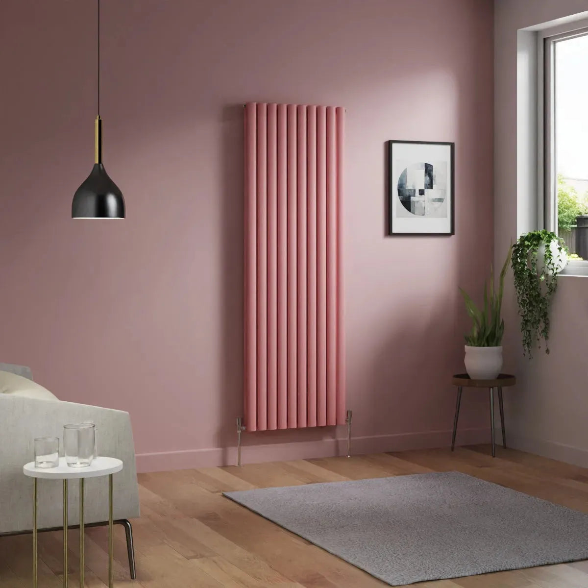 Cuneo - Modern vertical oval tube radiator light pink