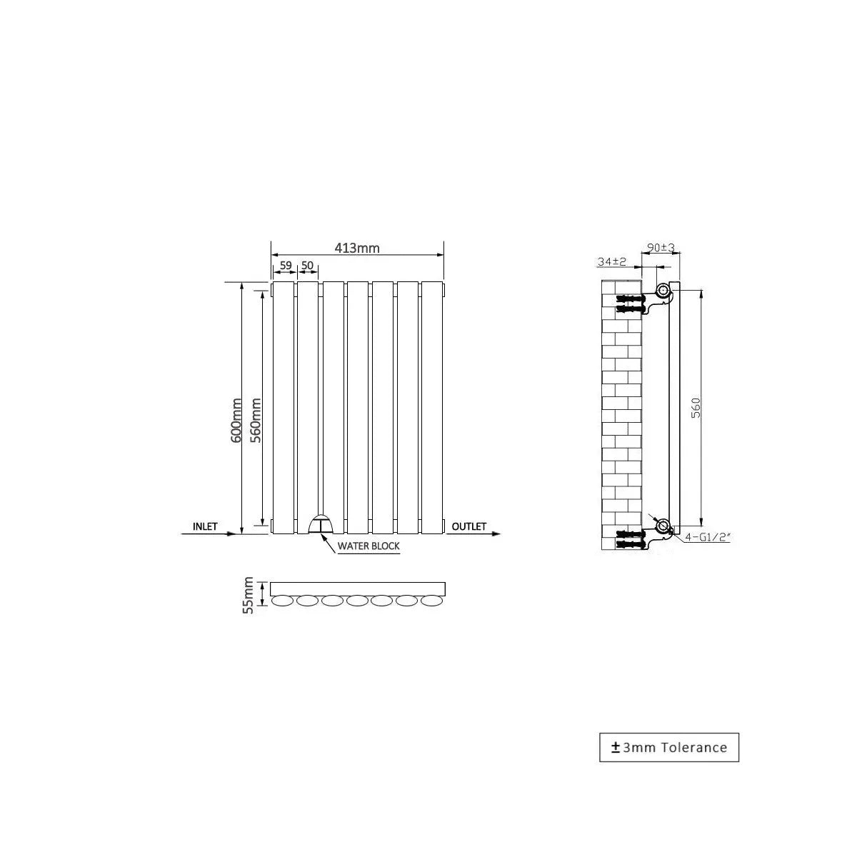 Cuneo - Modern horizontal oval tube radiator sapphire blue