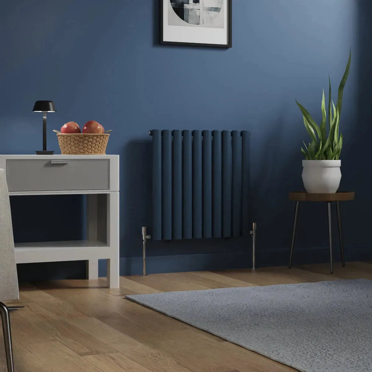 Cuneo - Modern horizontal oval tube radiator sapphire blue