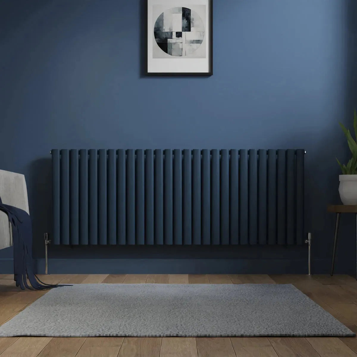 Cuneo - Modern horizontal oval tube radiator sapphire blue