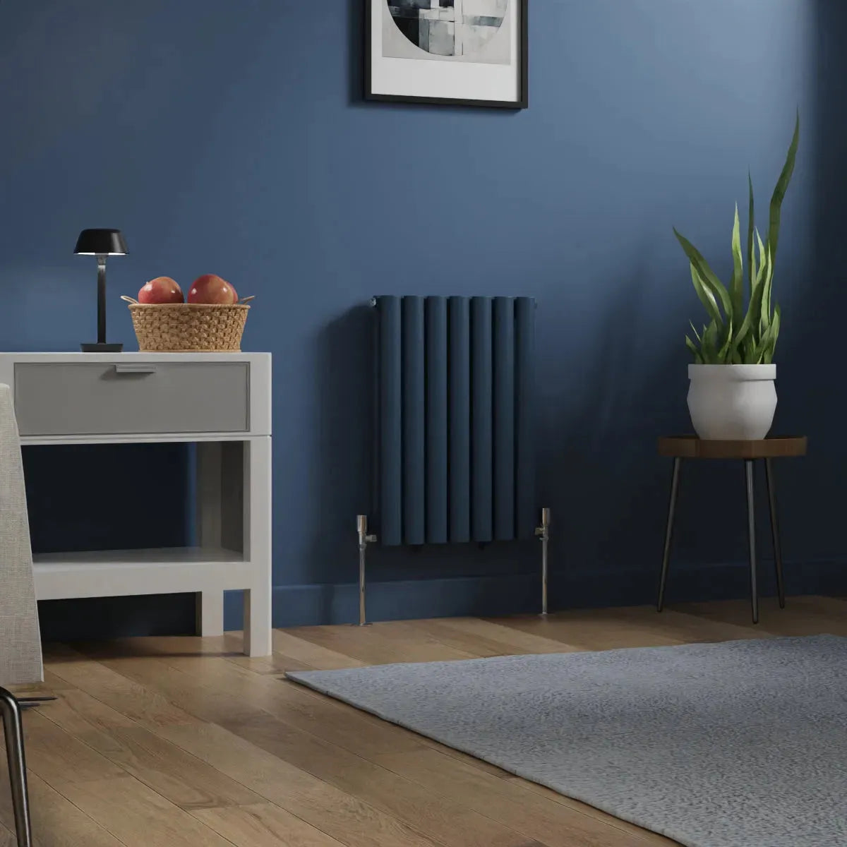 Cuneo - Modern horizontal oval tube radiator sapphire blue