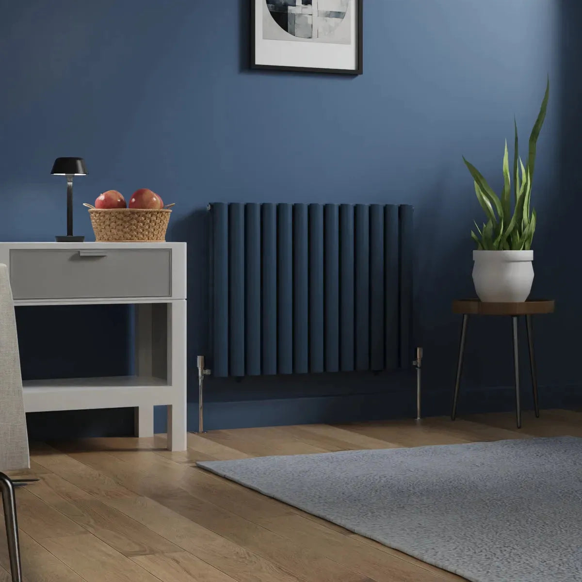 Cuneo - Modern horizontal oval tube radiator sapphire blue