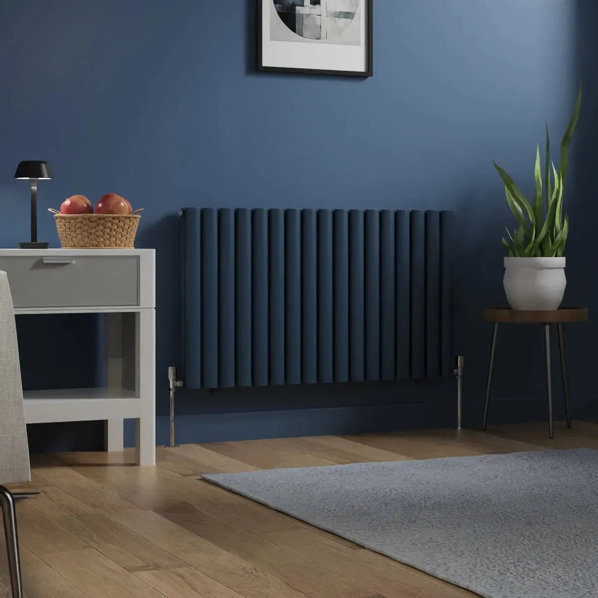 Cuneo - Modern horizontal oval tube radiator sapphire blue