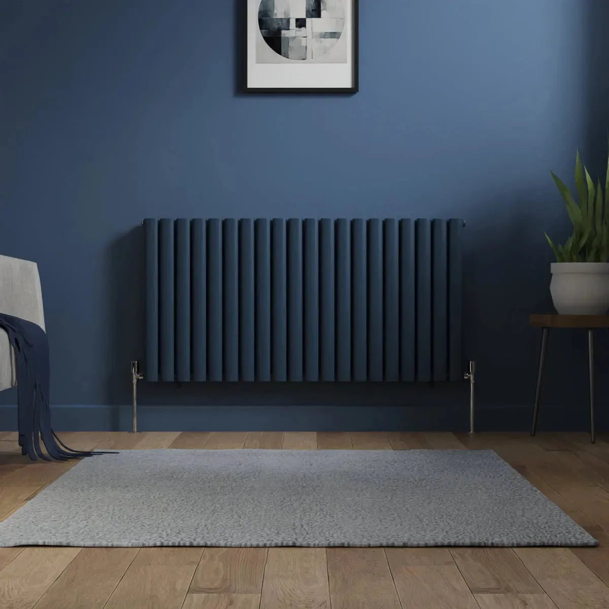 Cuneo - Modern horizontal oval tube radiator sapphire blue