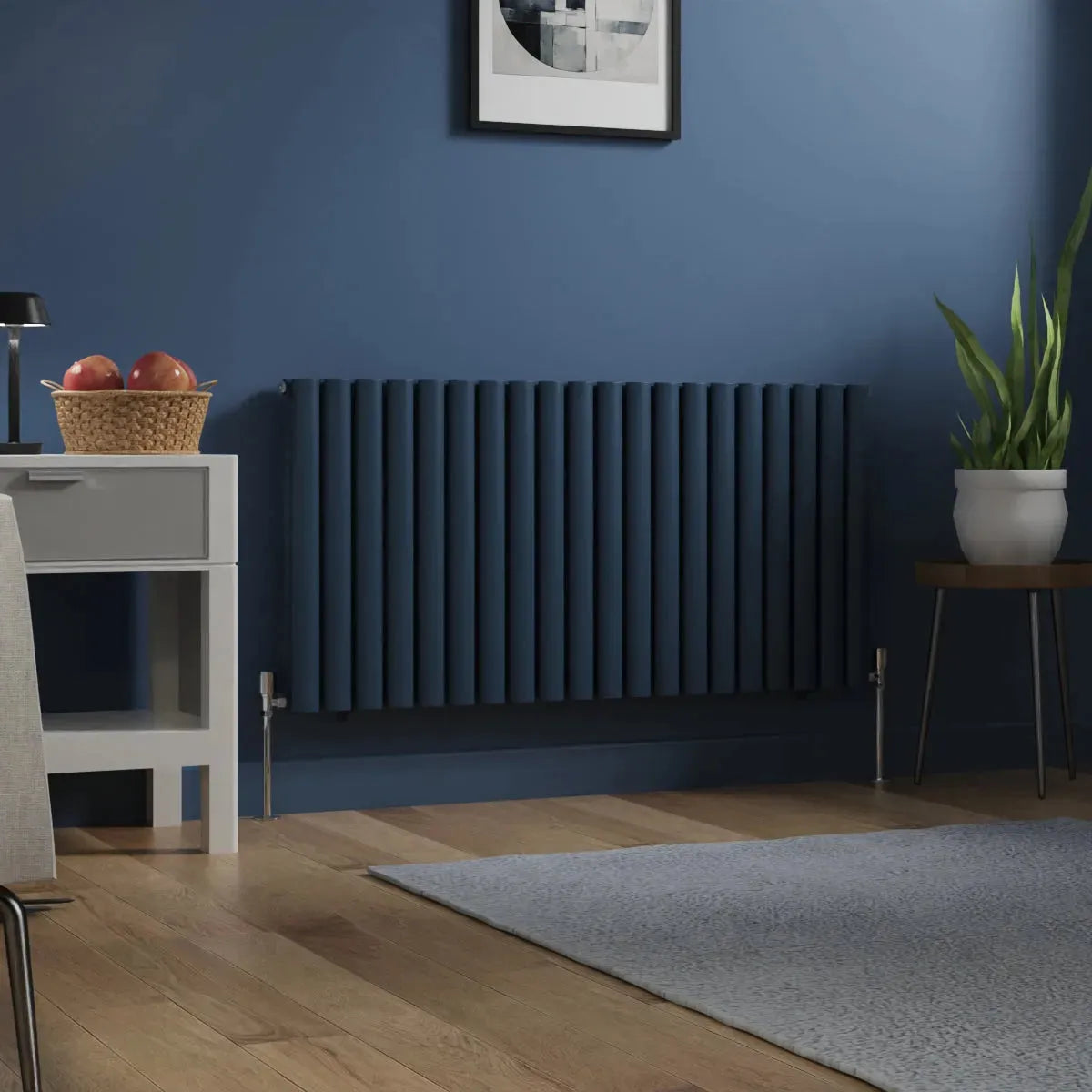 Cuneo - Modern horizontal oval tube radiator sapphire blue