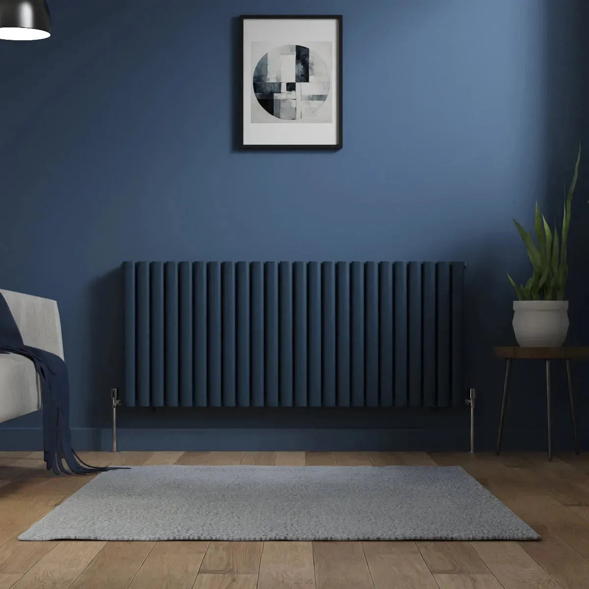 Cuneo - Modern horizontal oval tube radiator sapphire blue