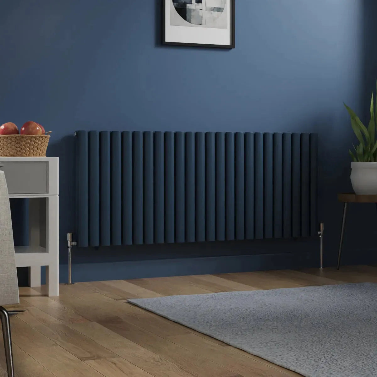 Cuneo - Modern horizontal oval tube radiator sapphire blue