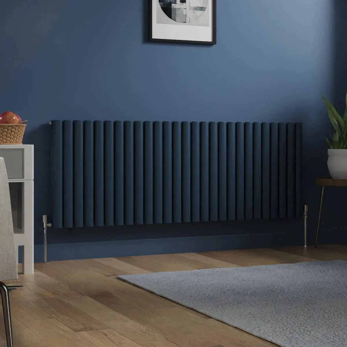 Cuneo - Modern horizontal oval tube radiator sapphire blue