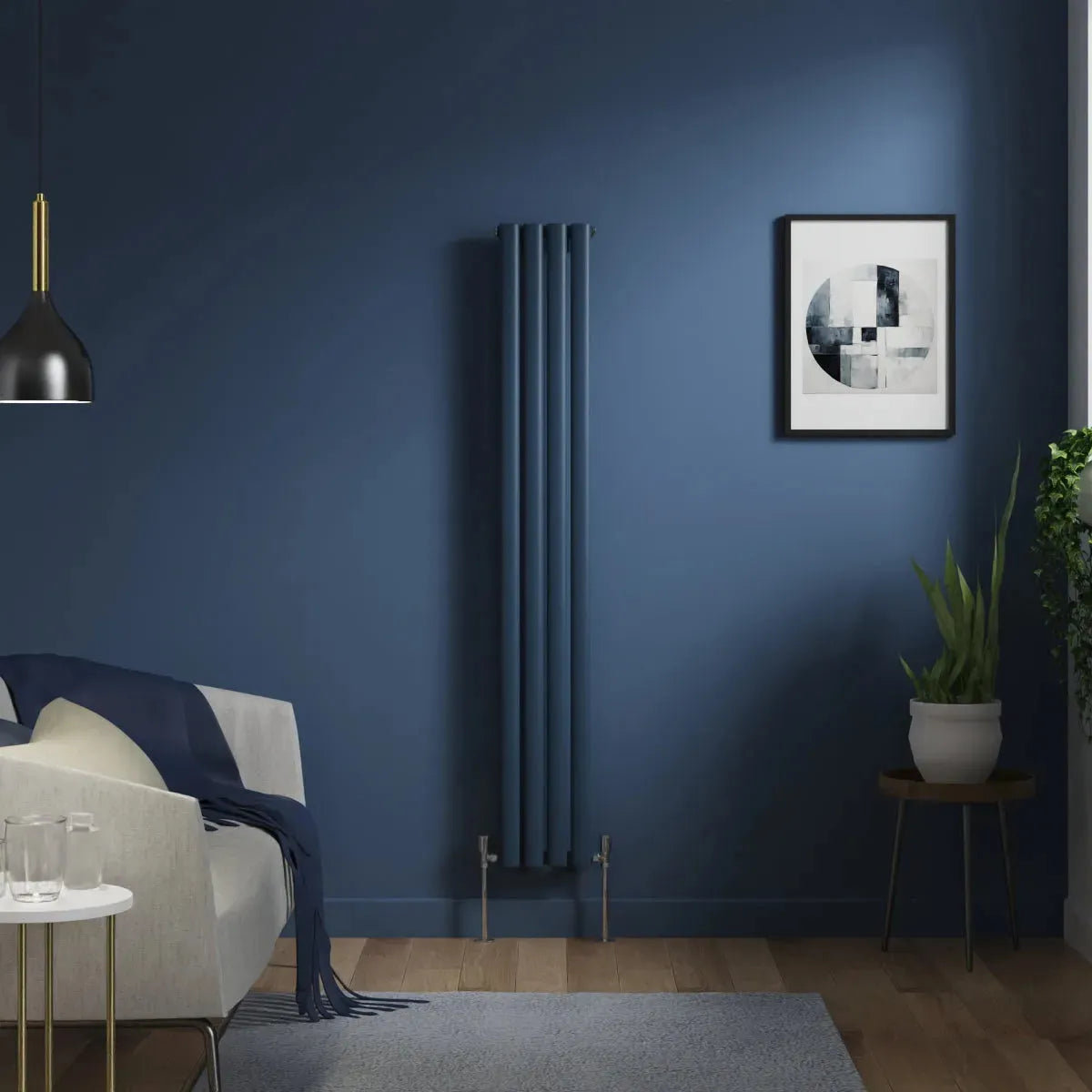 Cuneo - Modern vertical oval tube radiator sapphire blue