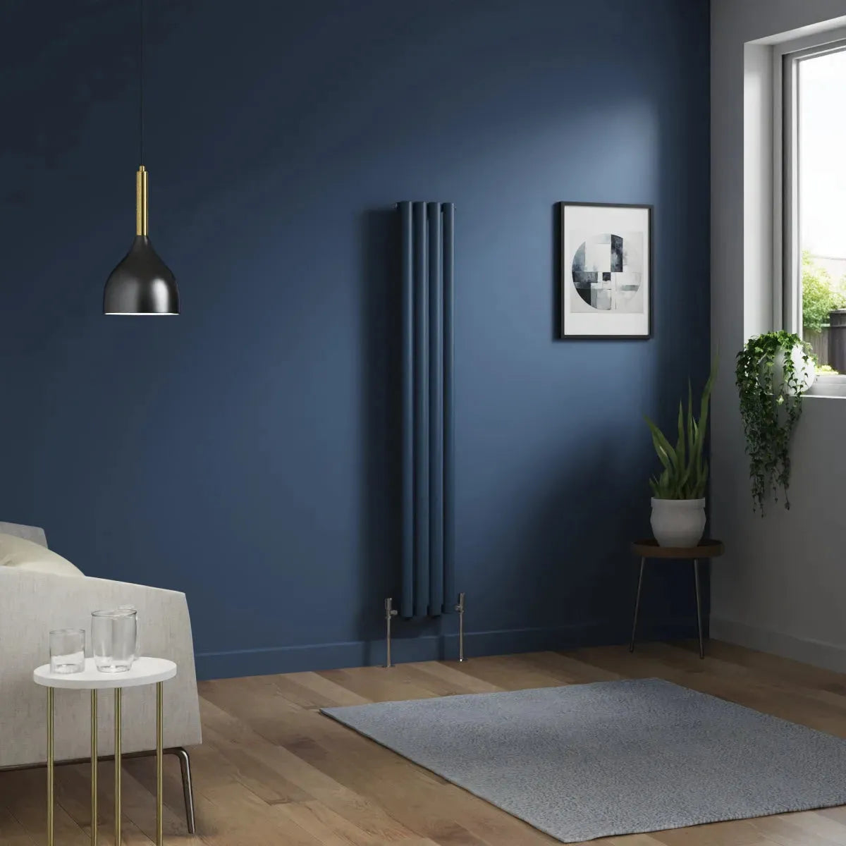 Cuneo - Modern vertical oval tube radiator sapphire blue