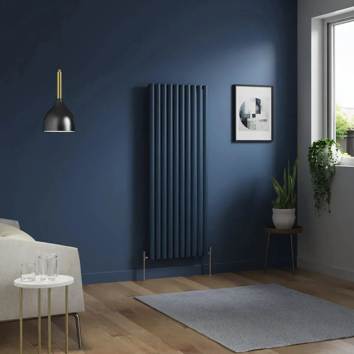 Cuneo - Modern vertical oval tube radiator sapphire blue