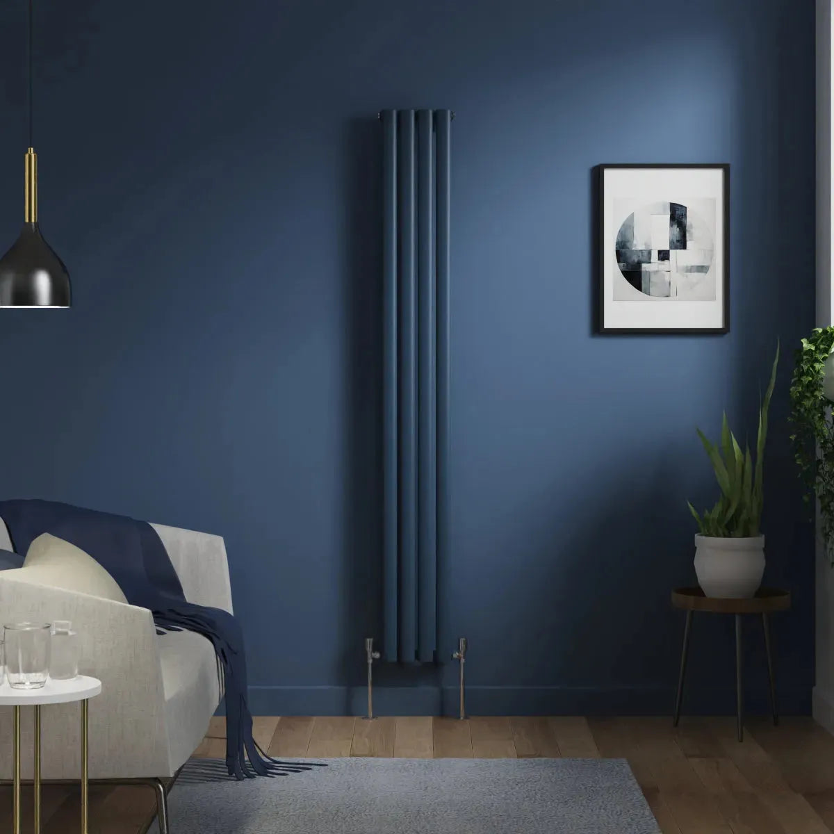 Cuneo - Modern vertical oval tube radiator sapphire blue