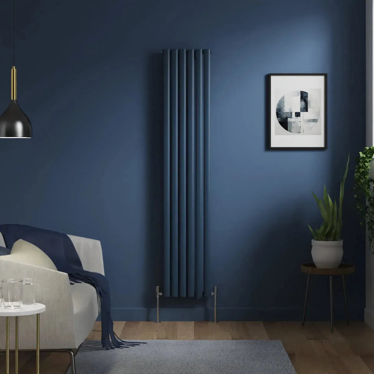 Cuneo - Modern vertical oval tube radiator sapphire blue