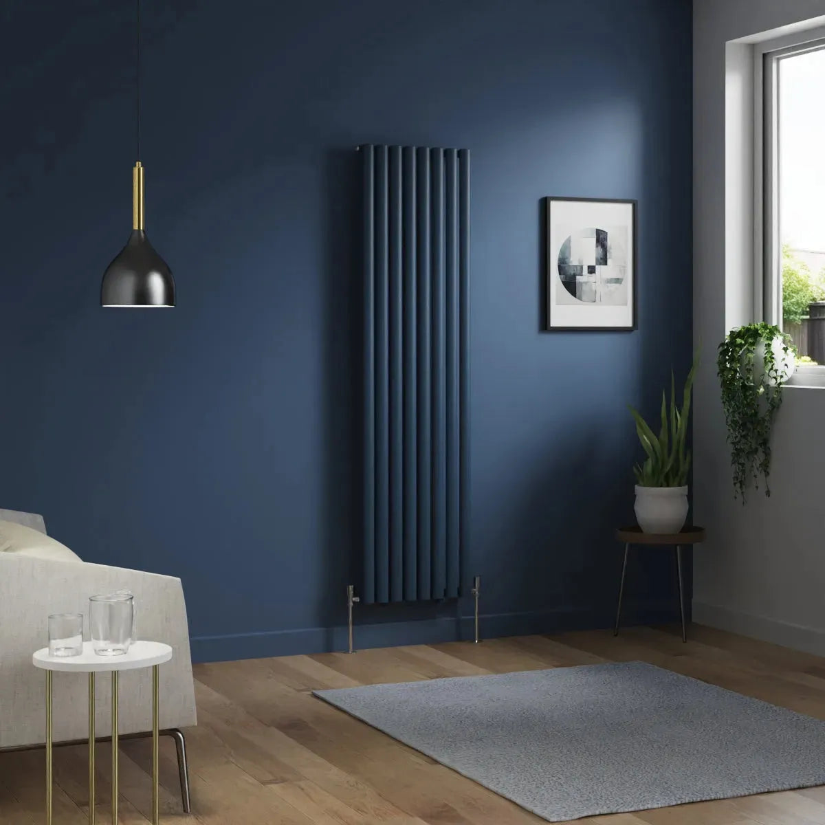 Cuneo - Modern vertical oval tube radiator sapphire blue