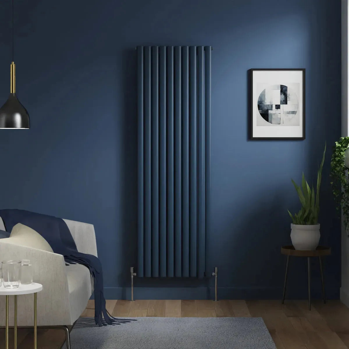 Cuneo - Modern vertical oval tube radiator sapphire blue