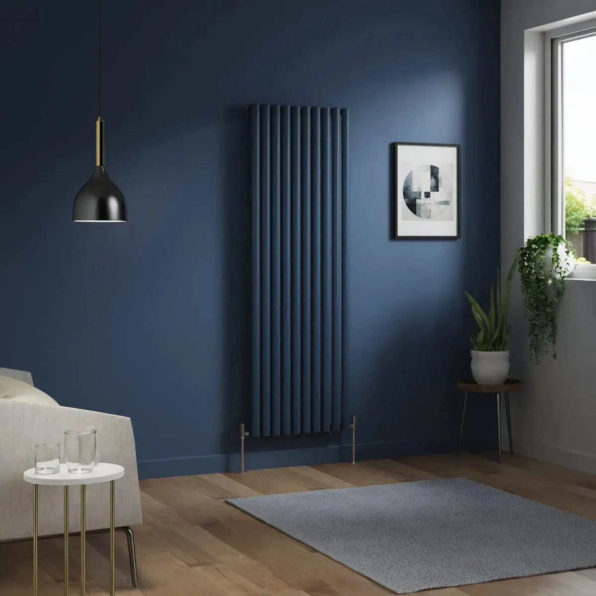 Cuneo - Modern vertical oval tube radiator sapphire blue