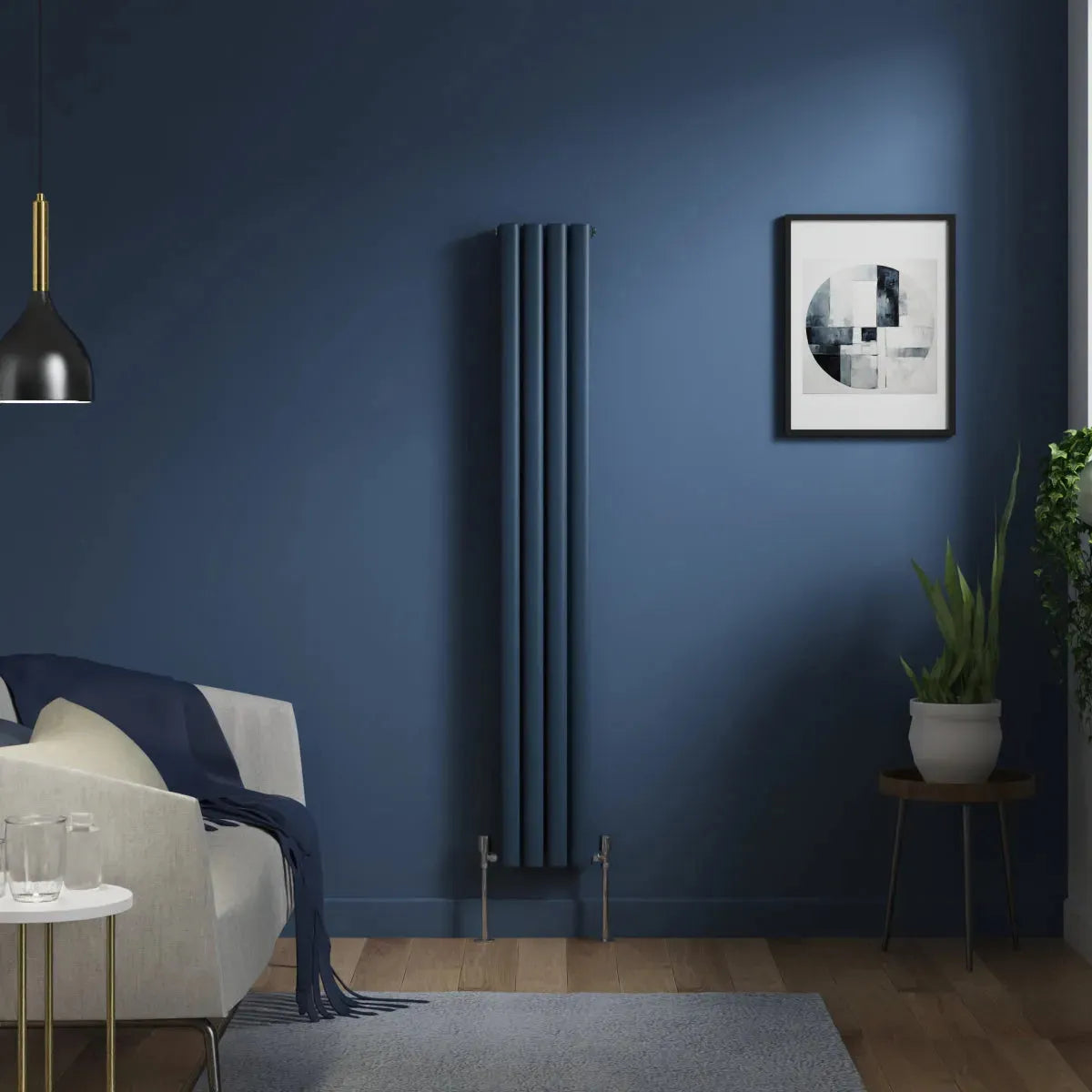 Cuneo - Modern vertical oval tube radiator sapphire blue