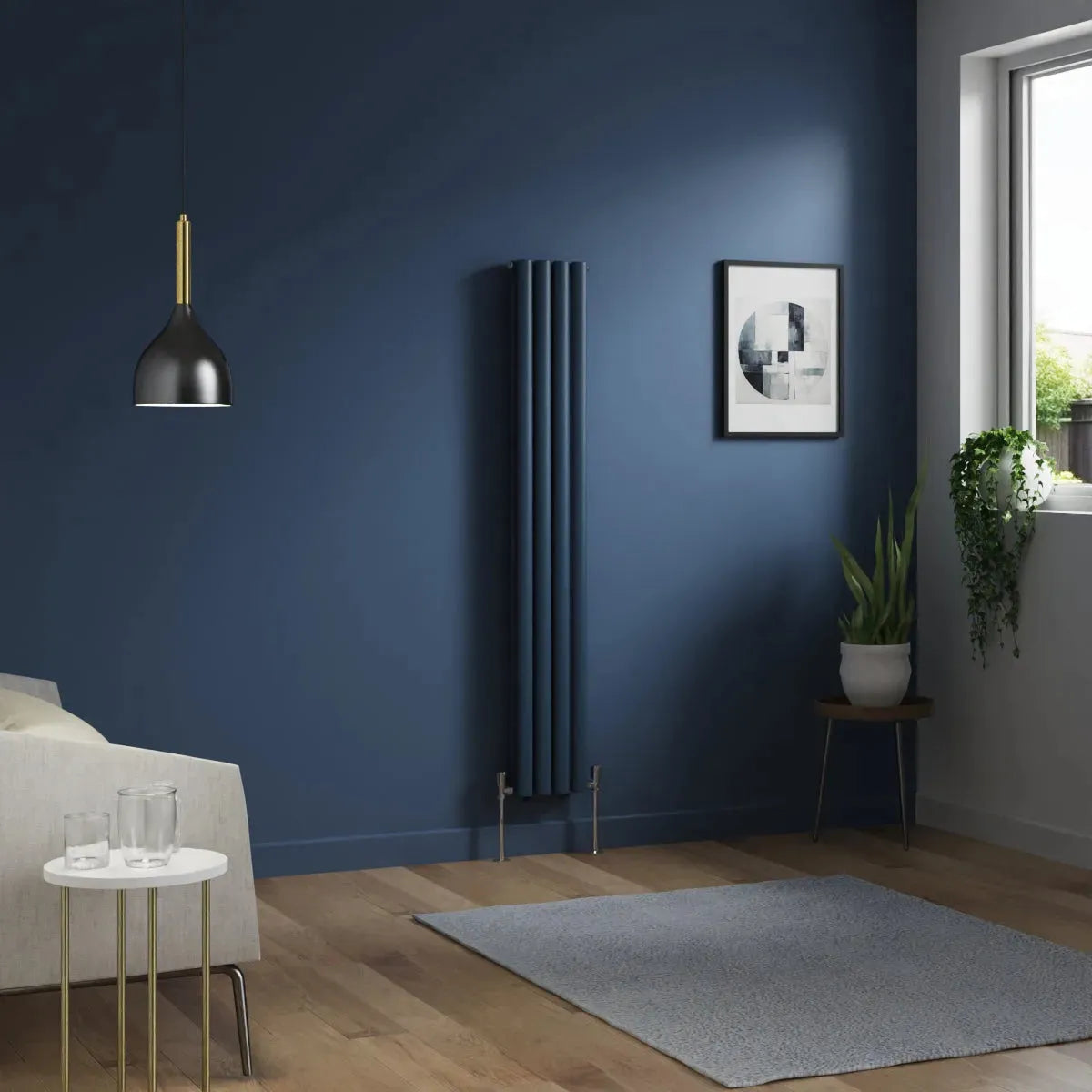 Cuneo - Modern vertical oval tube radiator sapphire blue