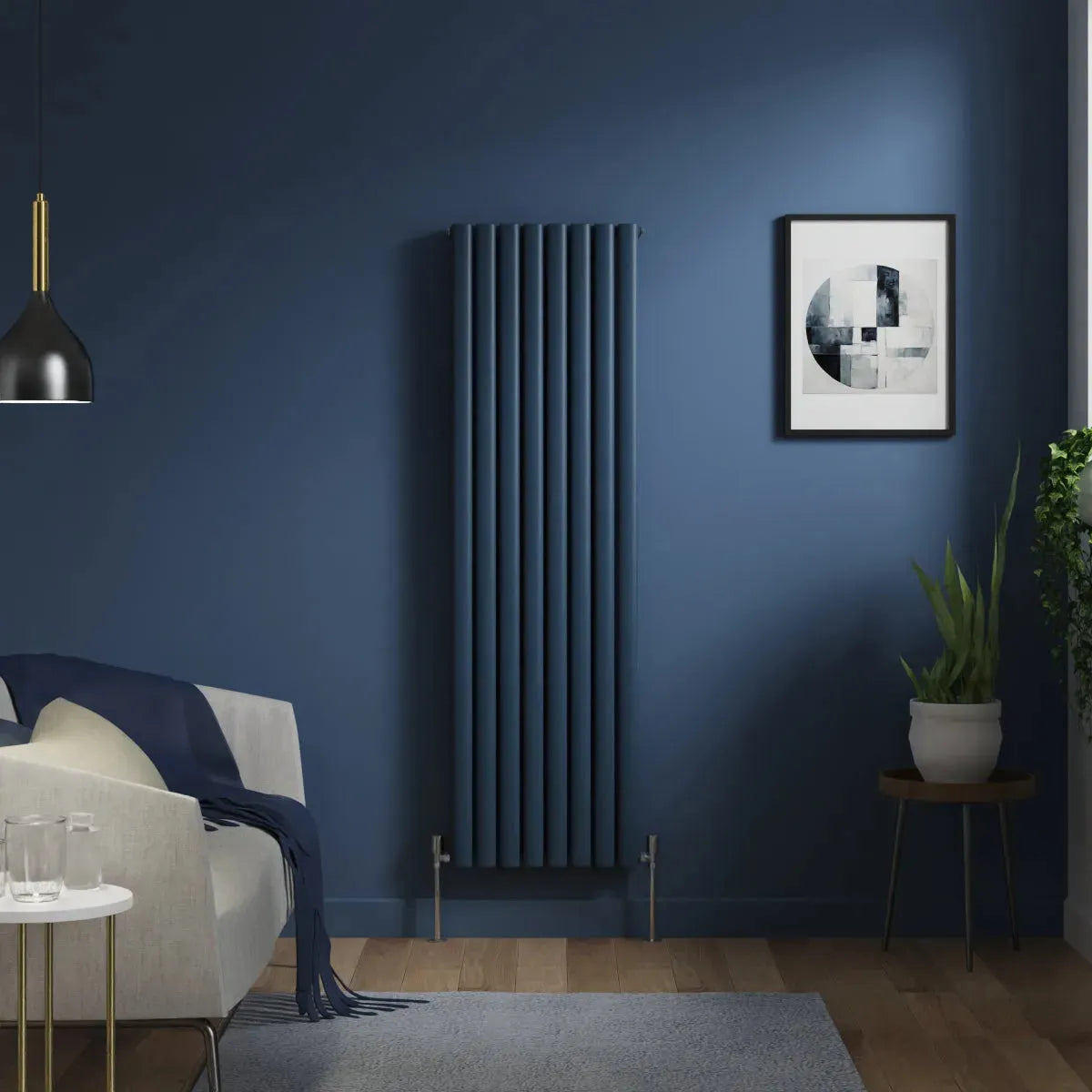 Cuneo - Modern vertical oval tube radiator sapphire blue