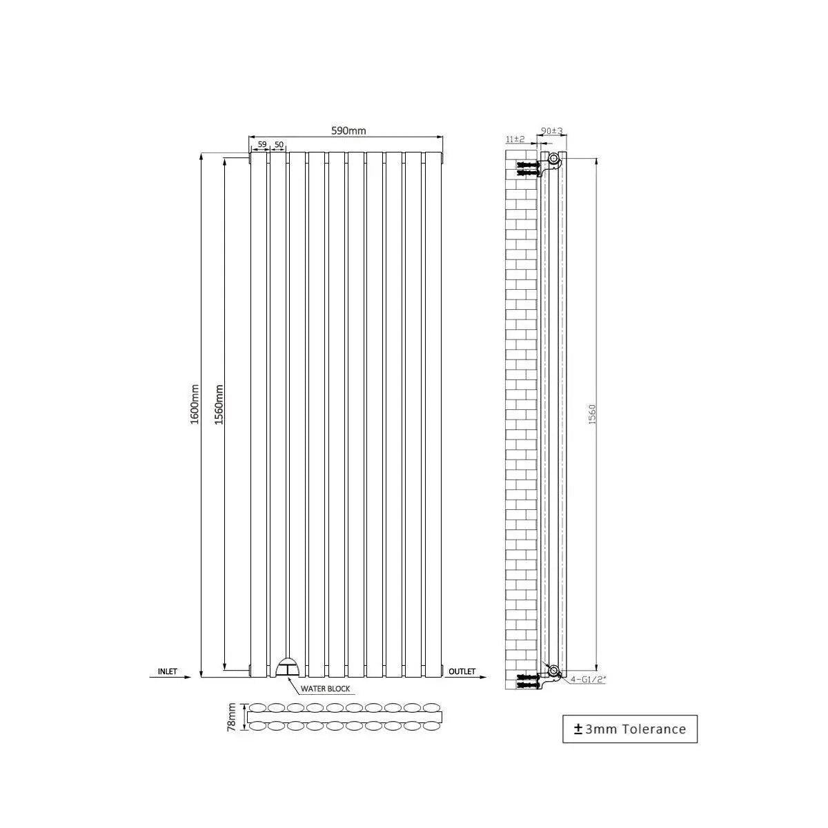 Cuneo - Modern vertical oval tube radiator sapphire blue