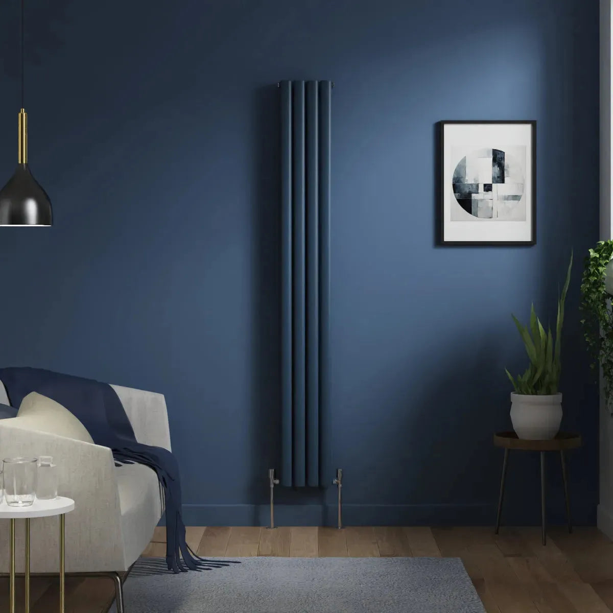 Cuneo - Modern vertical oval tube radiator sapphire blue