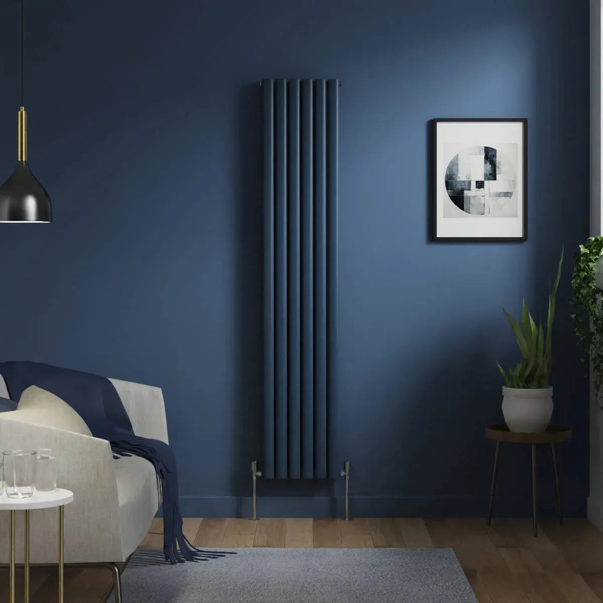 Cuneo - Modern vertical oval tube radiator sapphire blue