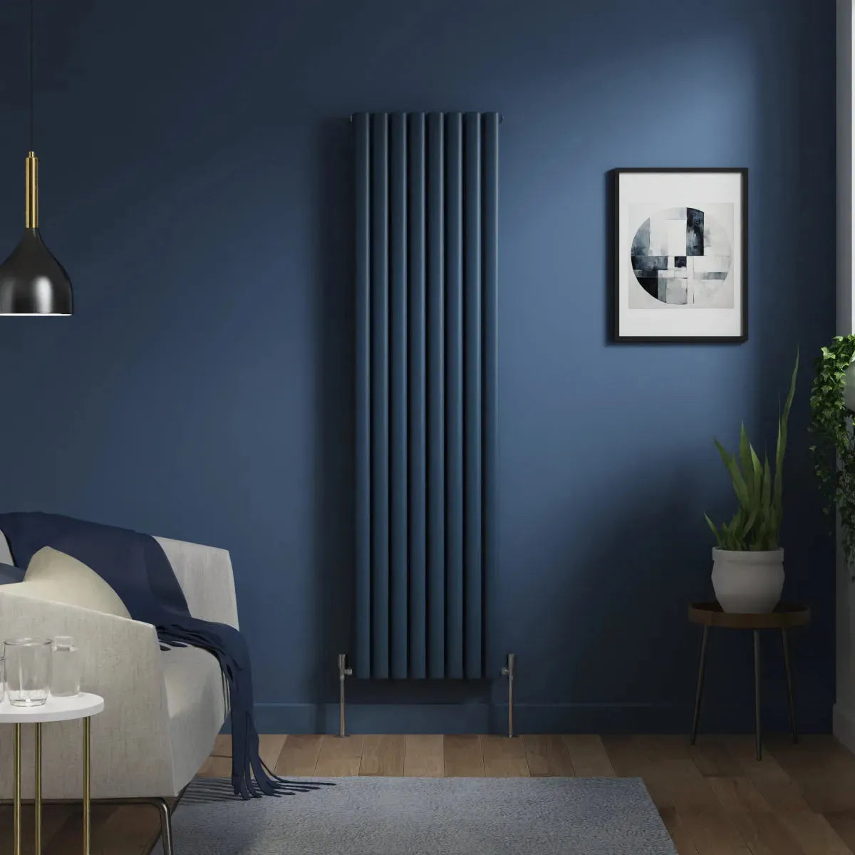 Cuneo - Modern vertical oval tube radiator sapphire blue