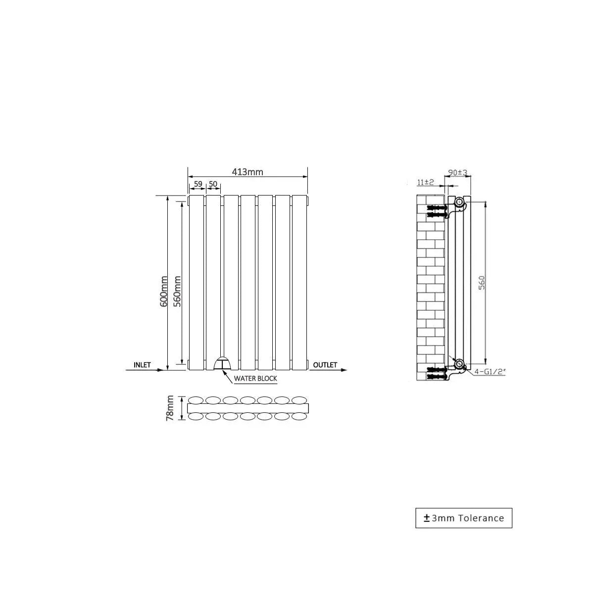 Cuneo - Modern horizontal oval tube radiator white