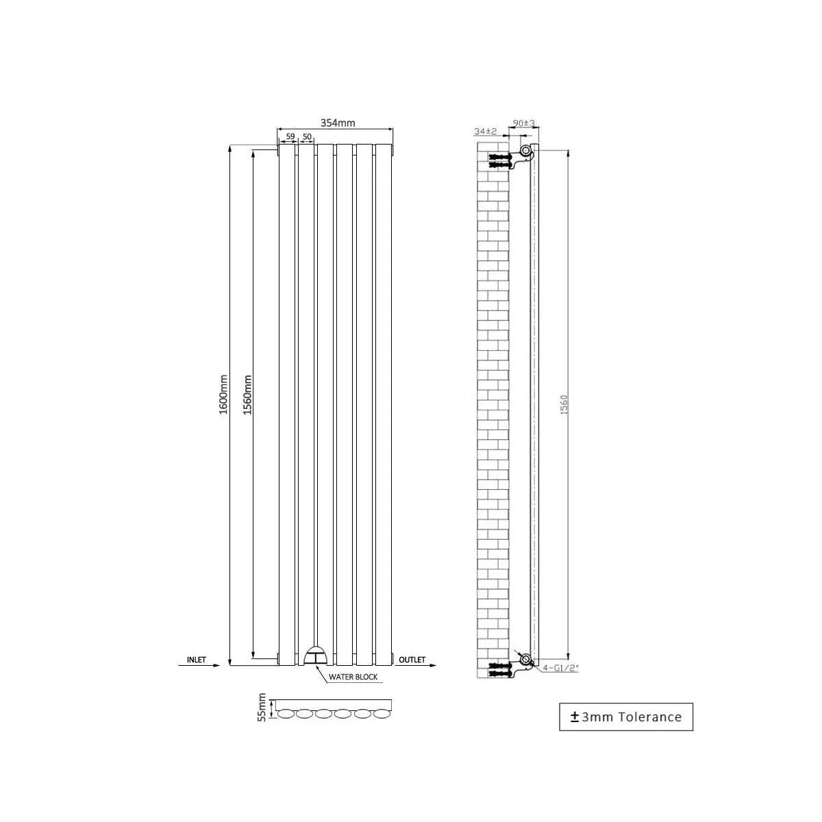 Cuneo - Modern vertical oval tube radiator white