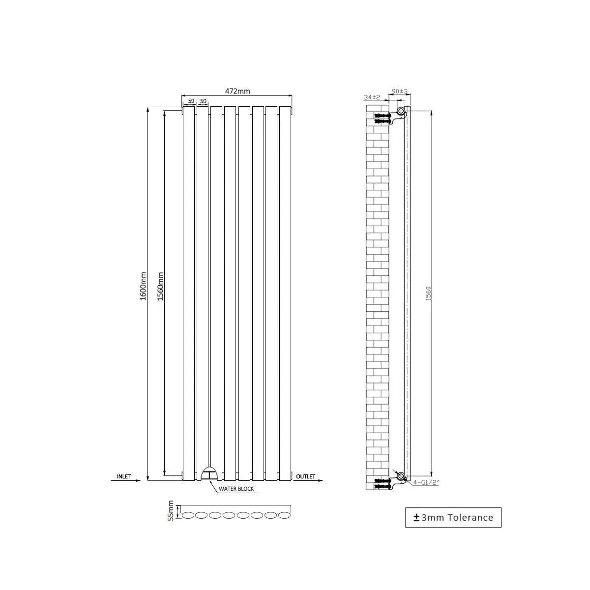 Cuneo - Modern vertical oval tube radiator white