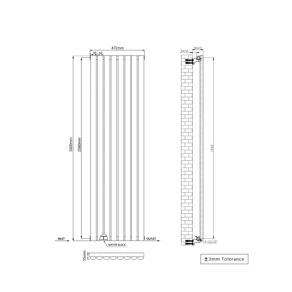 Cuneo - Modern vertical oval tube radiator white