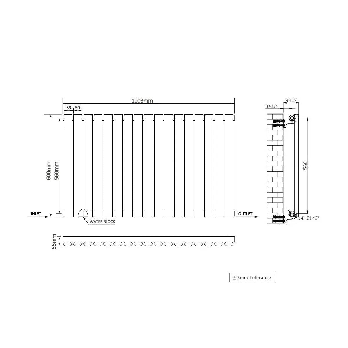 Cuneo - Modern horizontal oval tube radiator zinc yellow