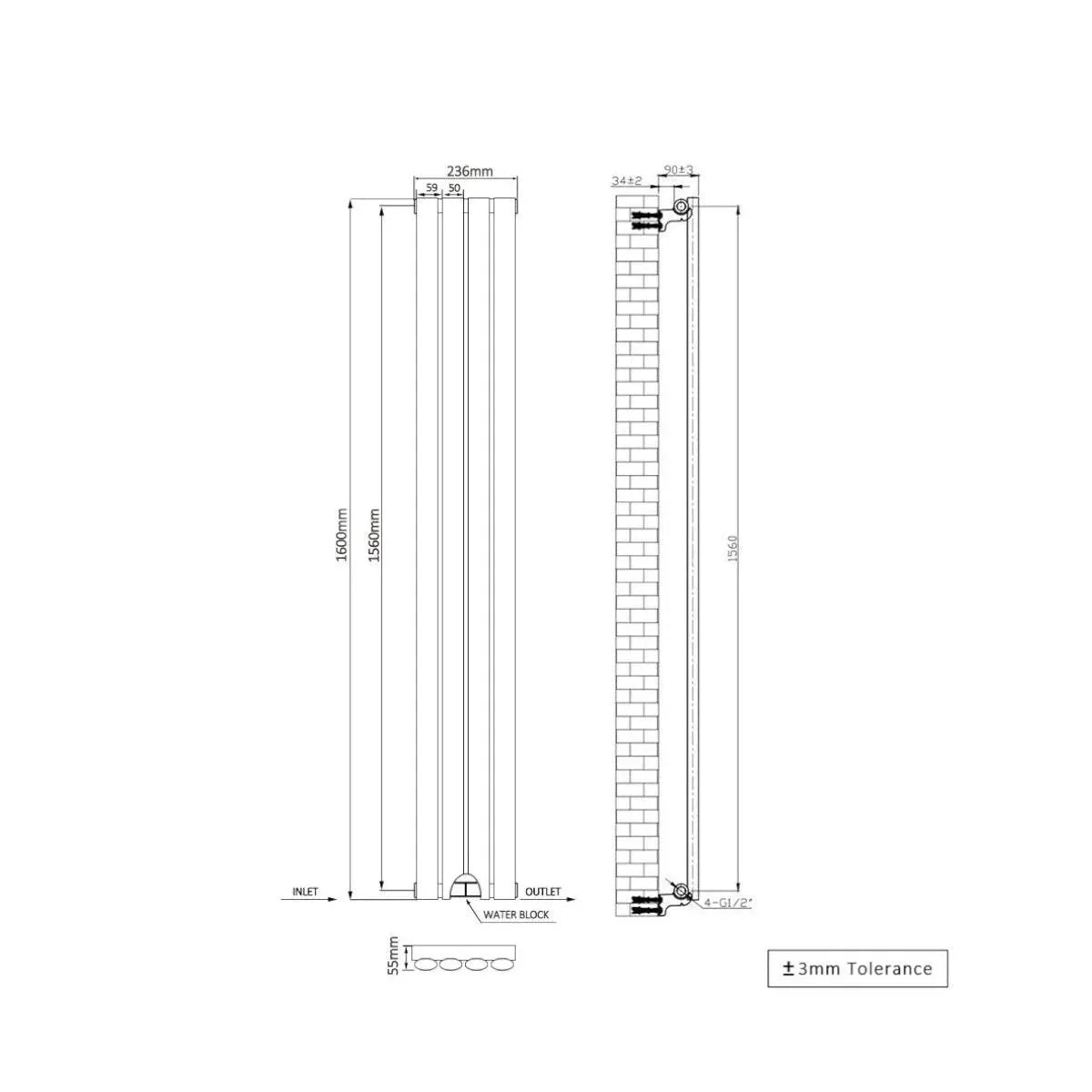 Cuneo - Modern vertical oval tube radiator zinc yellow