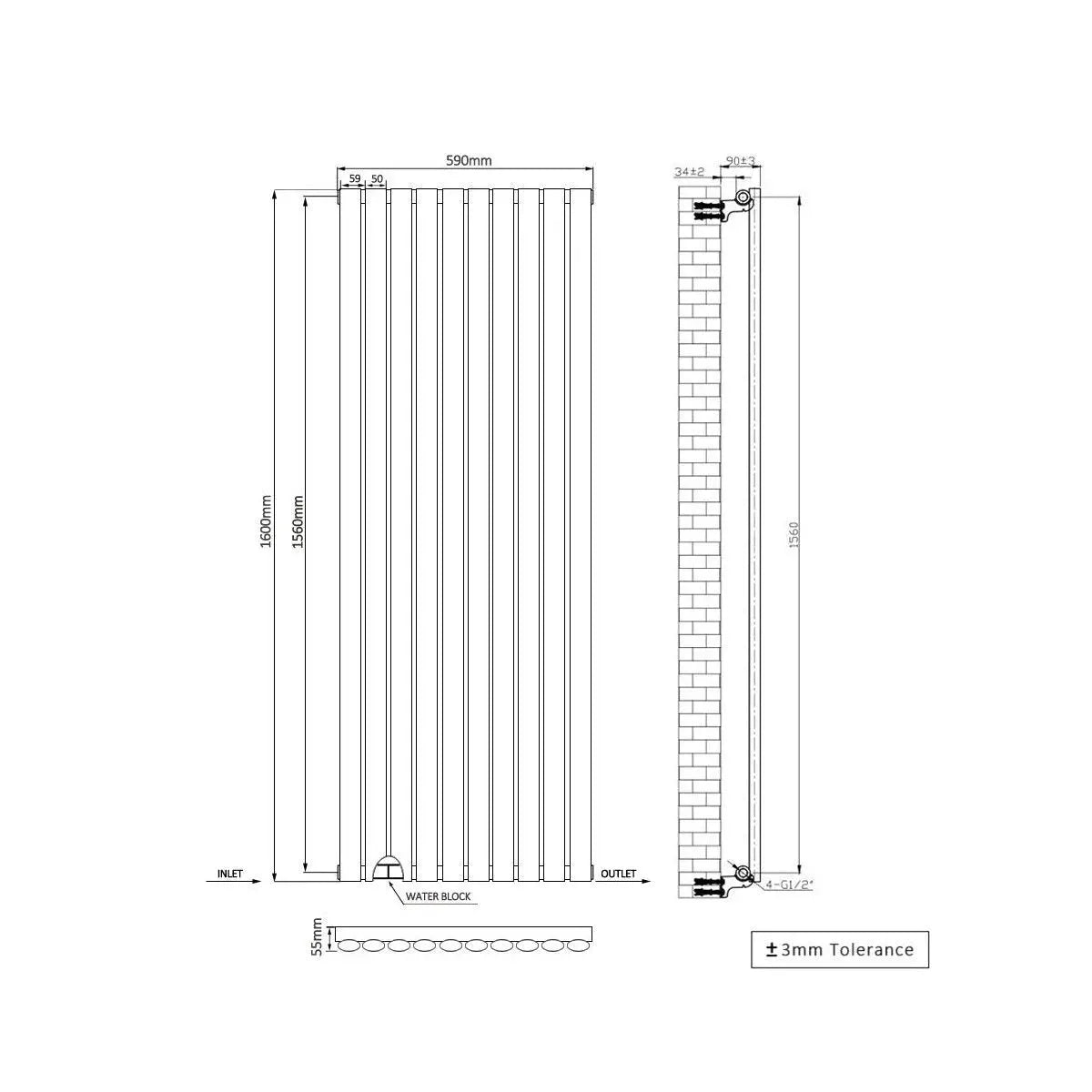 Cuneo - Modern vertical oval tube radiator zinc yellow