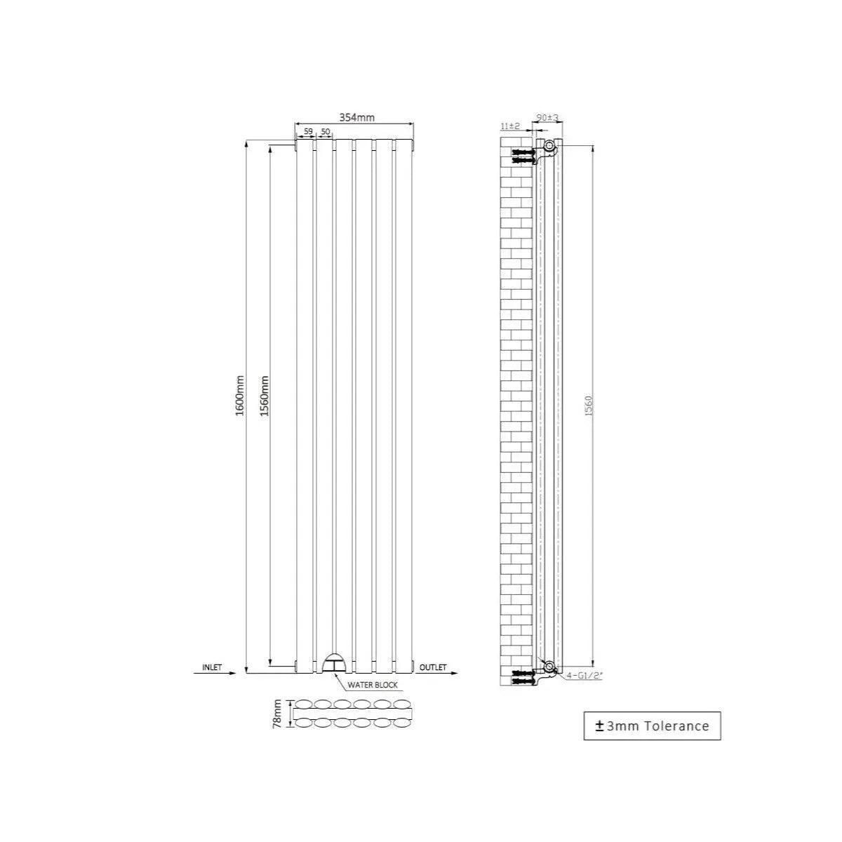 Cuneo - Modern vertical oval tube radiator zinc yellow