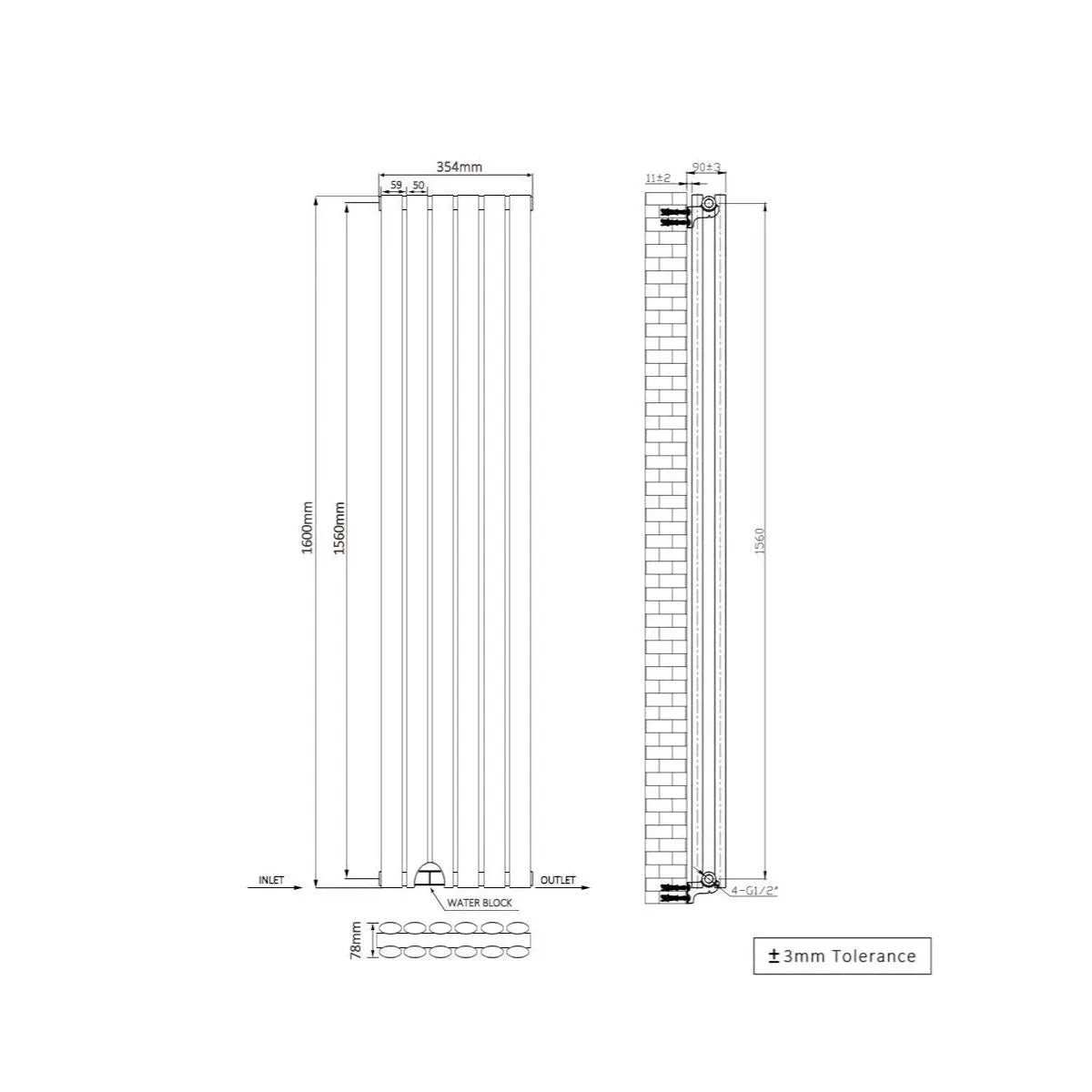 Cuneo - Modern vertical oval tube radiator zinc yellow