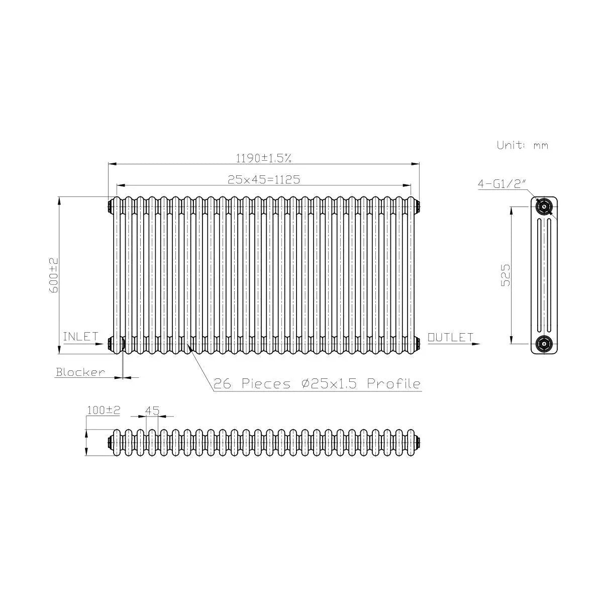 Ferentino - Traditional horizontal column radiator anthracite