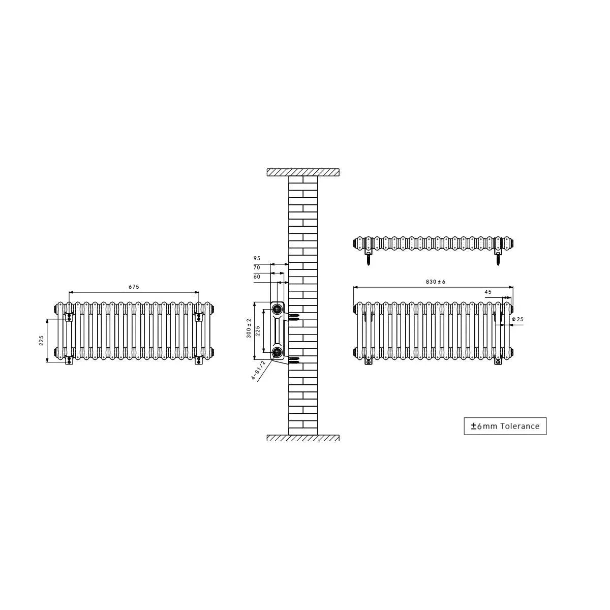 Ferentino - Traditional horizontal column radiator blackened copper