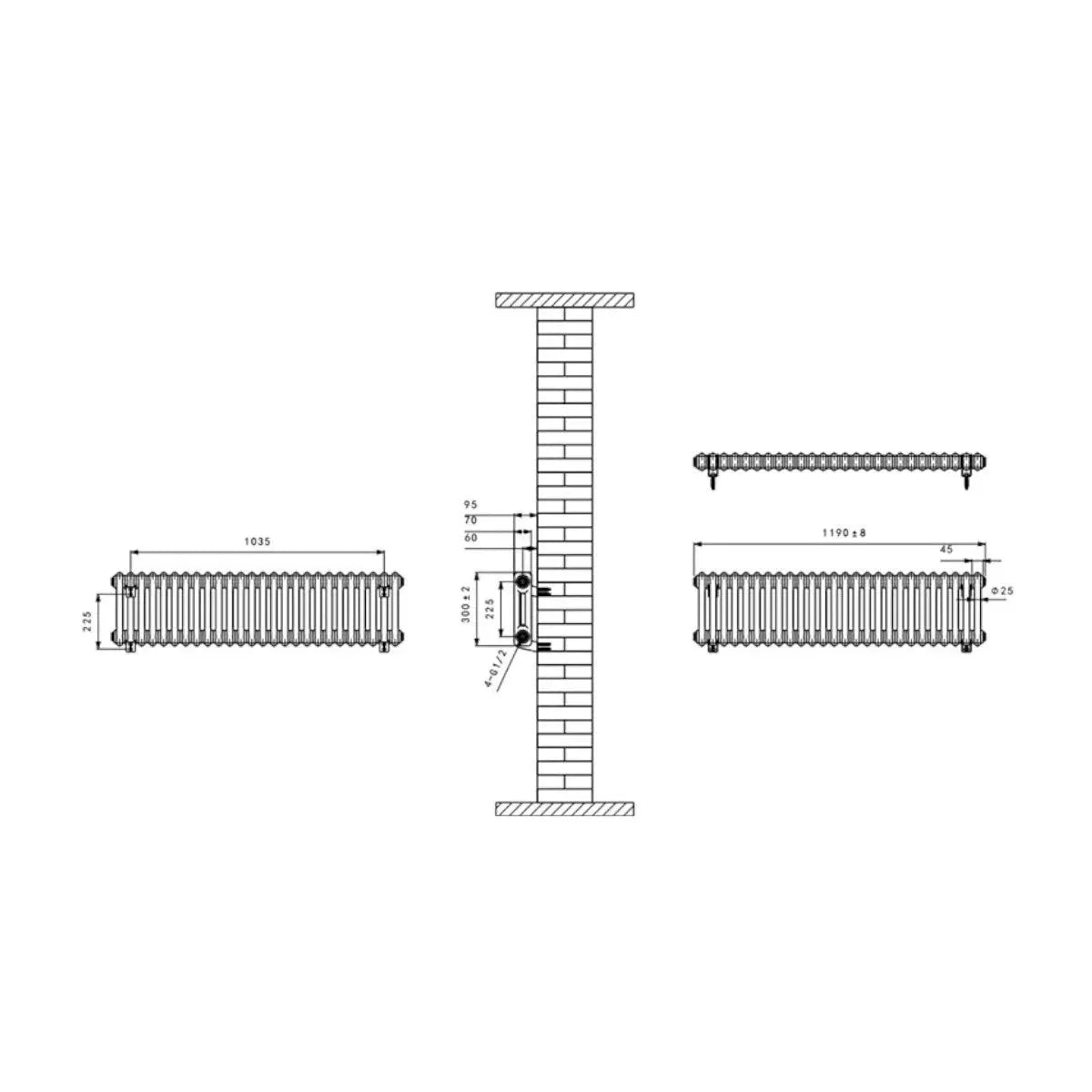 Ferentino - Traditional horizontal column radiator blackened copper